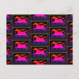 POSTAL ARTE FOLLAR PRIMITIVO HORSE EQUINE SILHOUETTE