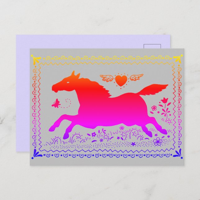 POSTAL ARTE FOLLAR PRIMITIVO HORSE EQUINE SILHOUETTE (Anverso / Reverso)