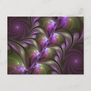 Postal Arte fractal abstracto violeta púrpura caqui color