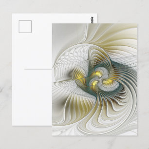 Postal Arte fractal de fantasía Verde azulada de oro nobl