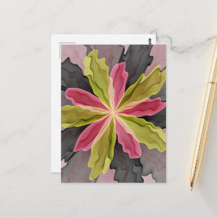Postal Arte fractal de flor de fantasía de antracita verd