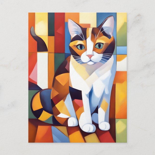 Postal Arte gato cubista de Calico (Anverso)