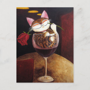 Postal arte gato-Vino Rojo