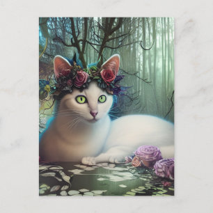 Postal Arte generado por el gato en un bosque mágico