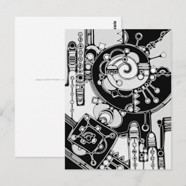 Postal Arte geométrico en blanco y negro 4 (Anverso / Reverso)