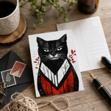 Arte Gótico de Gato Negro Rojo Moderno Felino
