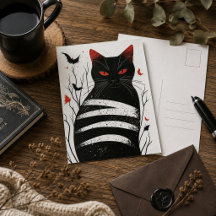 Arte Gótico de Gato Negro Rojo Moderno Ilustración