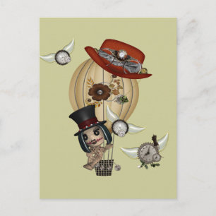 Postal arte gótico laveau globo aerostático steampunk
