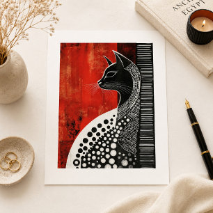 Postal Arte gótico vintage de gato negro egipcio Bastet