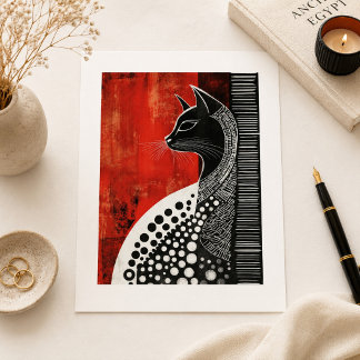 Postal Arte gótico vintage de gato negro egipcio Bastet