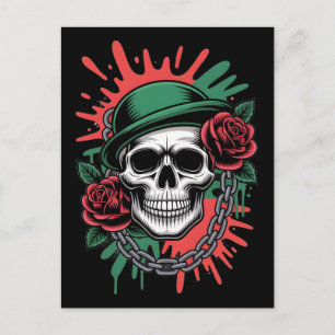 Postal Arte gráfico atrevido: calavera con sombrero bowle