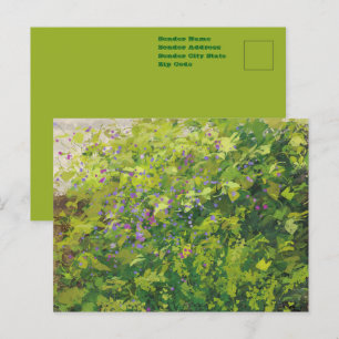 Postal Arte Gráfico de Pintura de Arbusto Floral con Acua