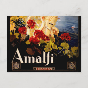 Postal Arte gráfico de póster de viaje vintage Amalfi Ita