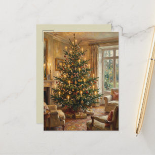 Postal Arte Impresionista Vintage de Navidad al Estilo de