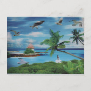 Postal Arte Impreso de Escena de Playa Tropical