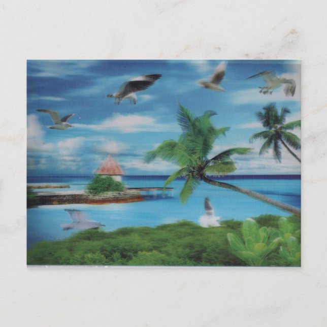 Postal Arte Impreso de Escena de Playa Tropical (Anverso)