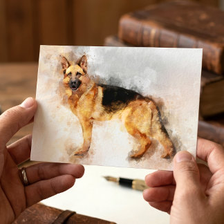 Postal Arte impreso en acuarela del perro pastor alemán