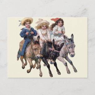 Postal Arte infantil de caballo pony antiguo