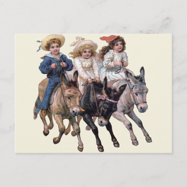 Postal Arte infantil de caballo pony antiguo (Anverso)