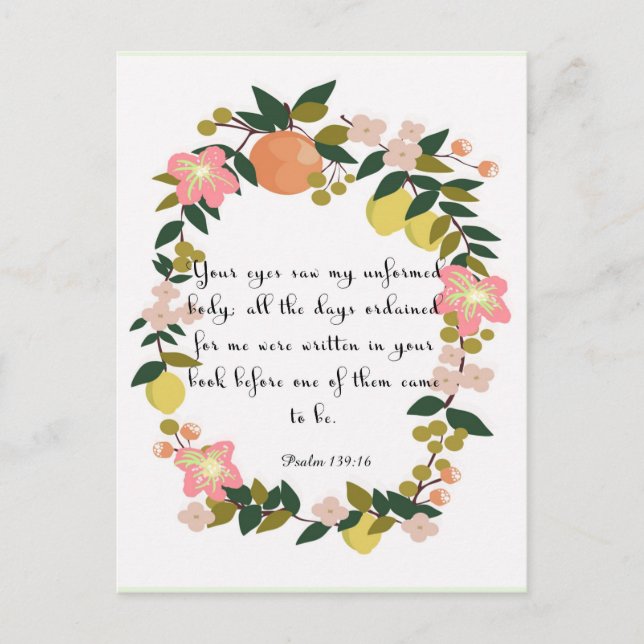 Postal Arte inspirador cristiano - Salmo 139:16 (Anverso)