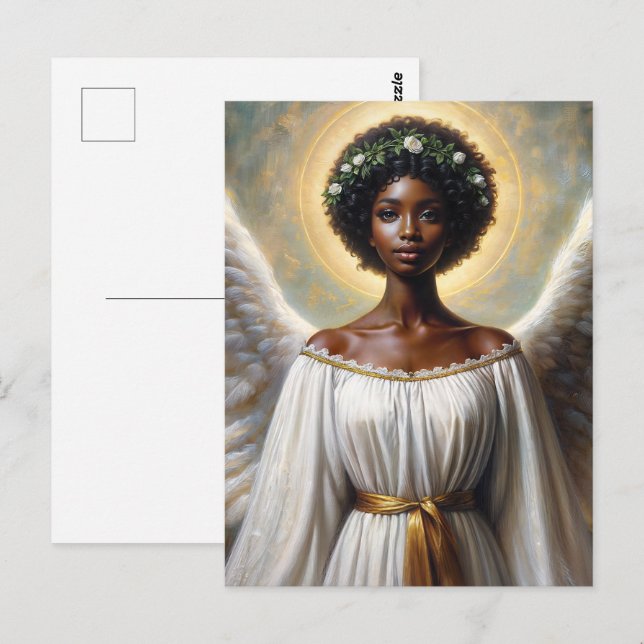 Postal Arte Inspirador de Black Angel Woman (Anverso / Reverso)