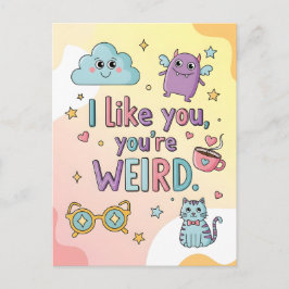 Postal Arte Kawaii de Monstruo de Gato Pastel Lindo