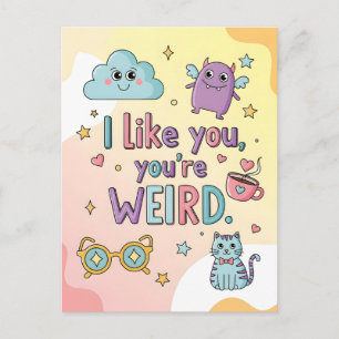 Postal Arte Kawaii de Monstruo de Gato Pastel Lindo