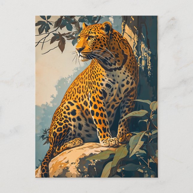 Postal Arte Leopardo de época (Anverso)