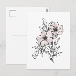 Postal Arte lineal de acuarela de flores, elemento estéti