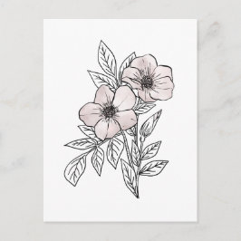 Postal Arte lineal de acuarela de flores, elemento estéti