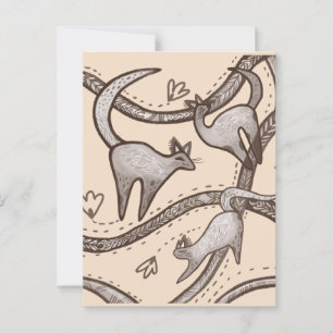 Postal arte lineal de gatos divertidos