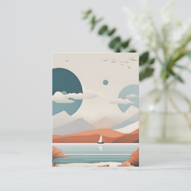 Postal Arte marino minimalista (Anverso de pie)