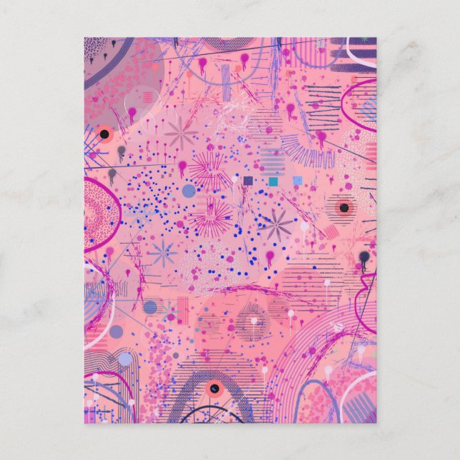 Postal Arte maximalista de la fiesta rosa (Anverso)