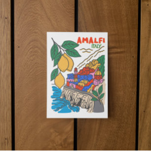 Postal Arte Mediterráneo Italiano de Amalfi Dibujado a Ma