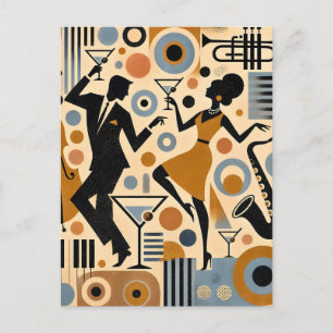 Postal Arte Minimalista de la Era del Jazz de Mitad de Si