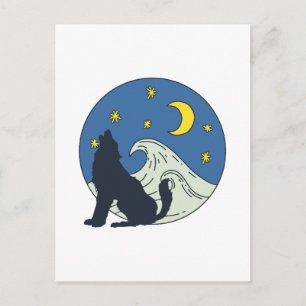 Postal Arte místico del lobo celestial
