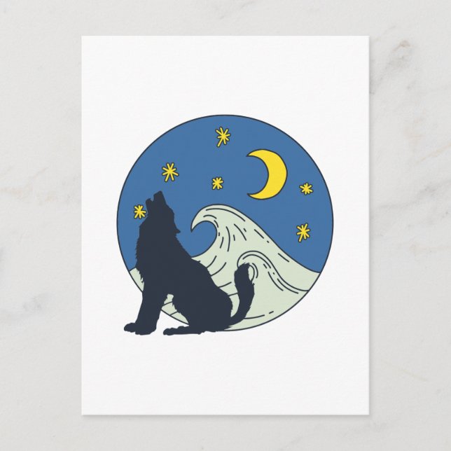 Postal Arte místico del lobo celestial (Anverso)