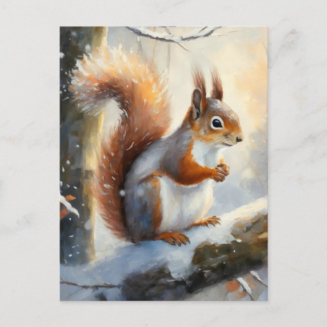 Postal Arte moderno de ardilla invernal nevado (Anverso)