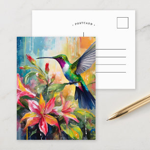 Postal Arte moderno de colibrí colorido