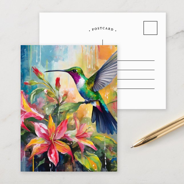 Postal Arte moderno de colibrí colorido (Subido por el creador)