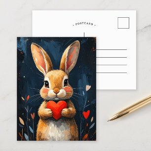 Postal Arte moderno de conejo de San Valentín lindo