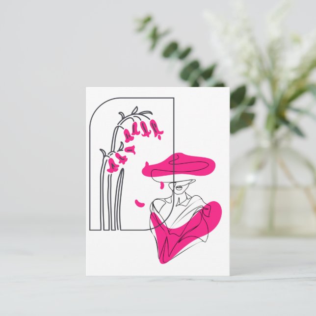 Postal Arte moderno de línea negra y rosa (Anverso de pie)