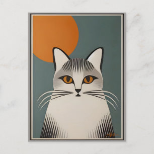 Postal Arte Moderno De Mediados Del Siglo, El Gato Gris