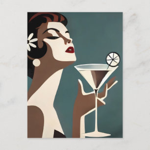 Postal Arte Moderno de Mitad de Siglo La DIva del Martini
