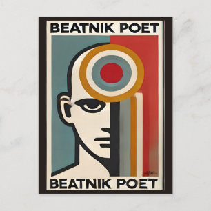 Postal Arte Moderno de Mitad de Siglo Poeta Beatnik
