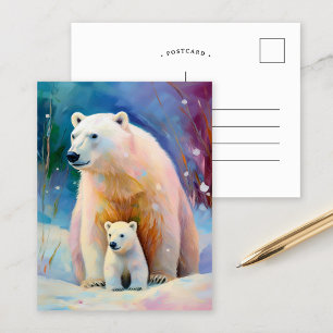 Postal Arte moderno de osos polares en invierno nevado