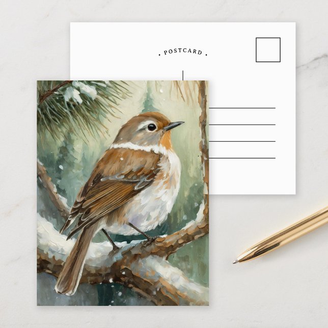 Postal Arte moderno de pájaro invernal nevado (Subido por el creador)