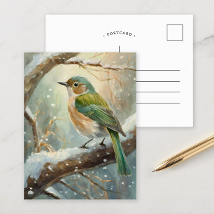Postal Arte moderno de pájaro invernal nevado