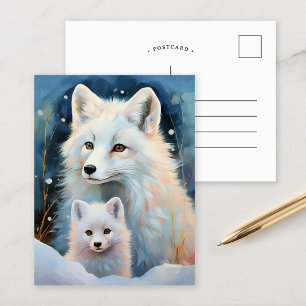 Postal Arte moderno del zorro ártico en invierno nevado