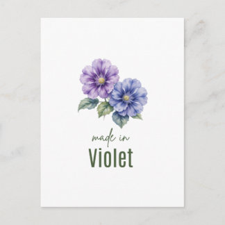 Postal Arte mural acuarela de flor de nacimiento violeta 